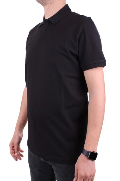 Dagoster DMG23-231319 Siyah Günlük Yarım Patlı Pike Polo Yaka Erkek Tişört - Resim 3
