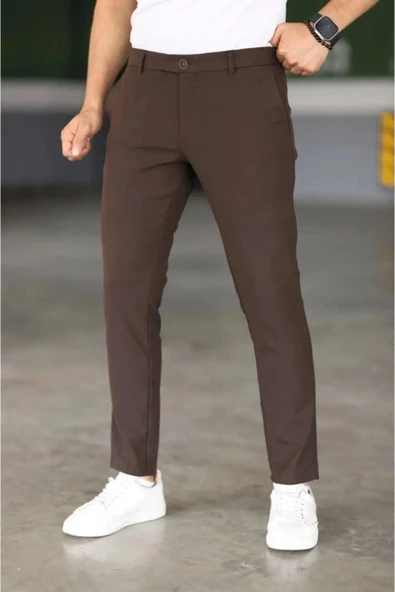 Erkek Düz Kesim Kaliteli Esnek Likralı Bilek Boy Kumaş Pantolon-7202 - 10