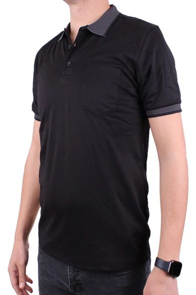 Twister 2304 Siyah Günlük Kısa Kol Normal Kesim Pamuklu Polo Yaka Erkek Tişört - Resim 3