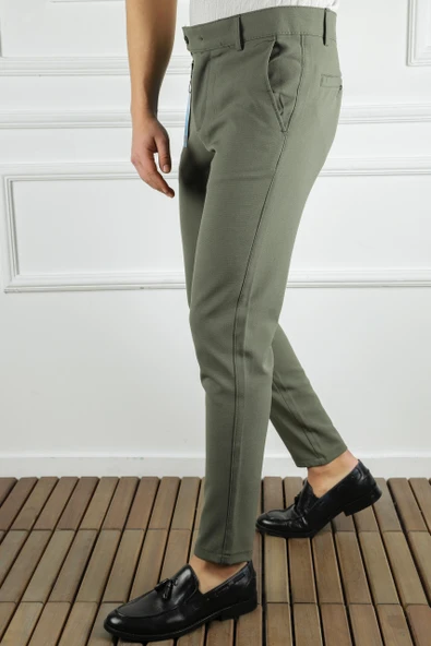 Erkek Düz Kesim Kaliteli Esnek Likralı Bilek Boy Kumaş Pantolon-7202 - 8