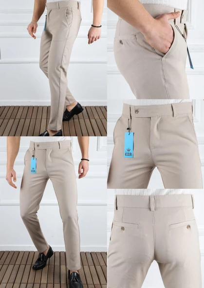 Erkek Düz Kesim Kaliteli Esnek Likralı Bilek Boy Kumaş Pantolon-7202 - 6