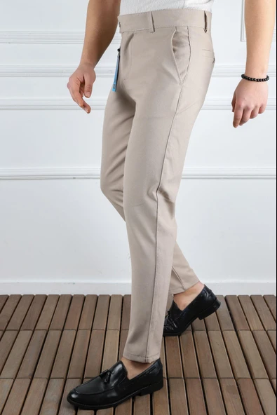 Erkek Düz Kesim Kaliteli Esnek Likralı Bilek Boy Kumaş Pantolon-7202 - 4