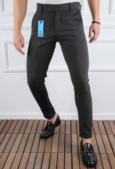 Erkek Düz Kesim Kaliteli Esnek Likralı Bilek Boy Kumaş Pantolon-7202 - 9