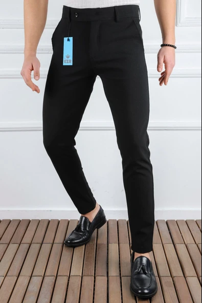 Erkek Düz Kesim Kaliteli Esnek Likralı Bilek Boy Kumaş Pantolon-7202 - 2