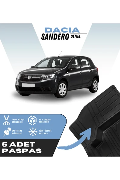 Dacia Sandero Genel 5'li Paspas Seti Yüksek Kalite Kesilebilir Universal Oto Paspas