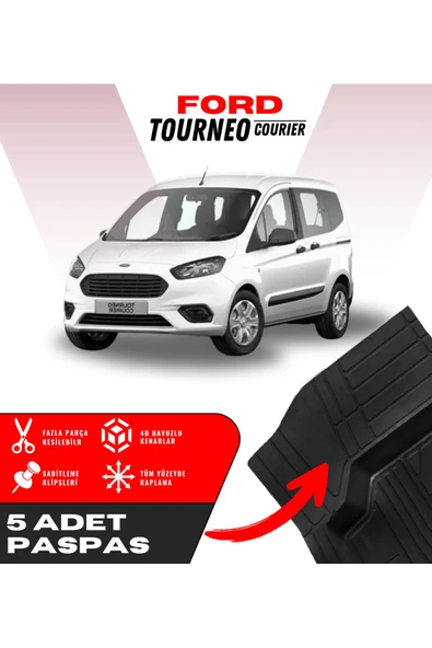 Ford Tourneo Courier 5'li Paspas Seti Yüksek Kalite Kesilebilir Universal Oto Paspas