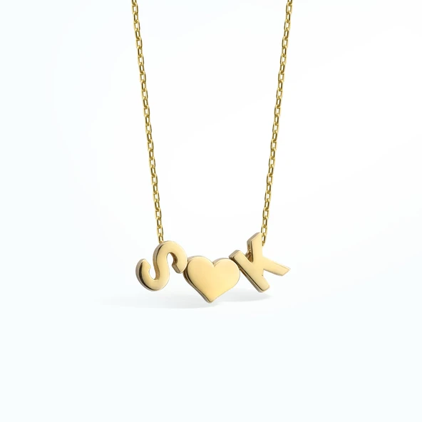 14 Ayar Altın Kaplama Kişiye Özel İki Harfli Kalp Gümüş Kolye - CN00434 - Resim 5
