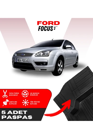 Ford Focus 2 5'li Paspas Seti Yüksek Kalite Kesilebilir Universal Oto Paspas