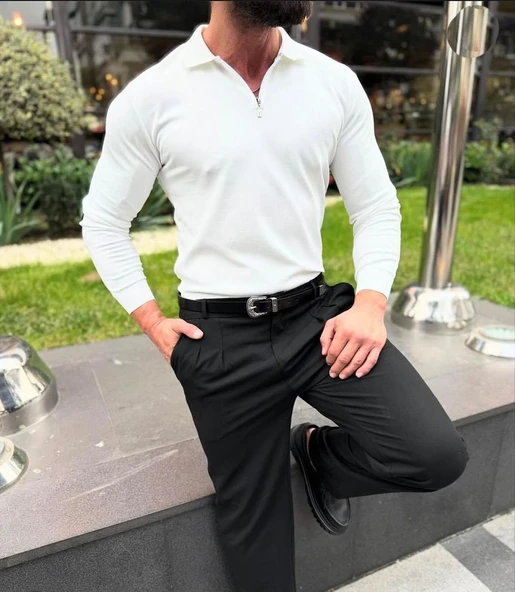 Polo Yaka Uzun Kol Erkek Örme Triko-7168