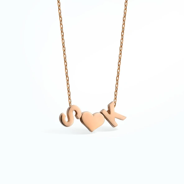 14 Ayar Altın Kaplama Kişiye Özel İki Harfli Kalp Gümüş Kolye - CN00434 - Resim 6