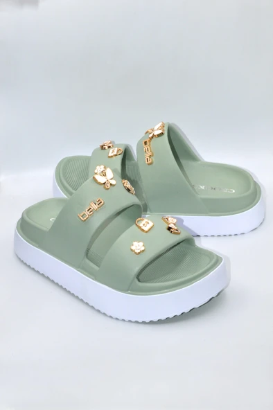 Yeşil Kadın Taşlı Eva Günlük Terlik - 3