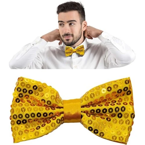 Altın Payetli Pullu Papyon - Resim 3