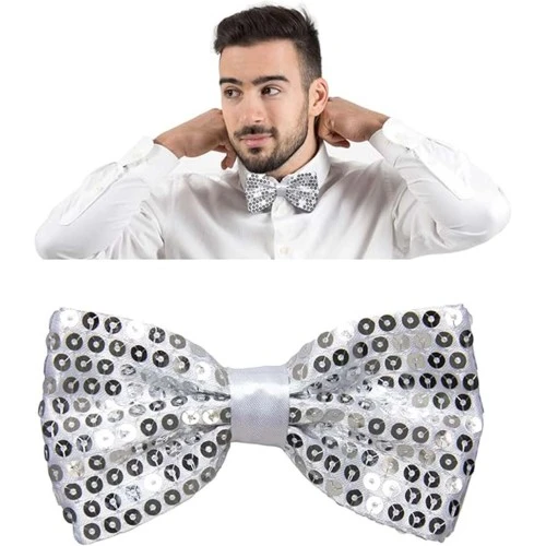 Gümüş Payetli Pullu Papyon - Resim 4