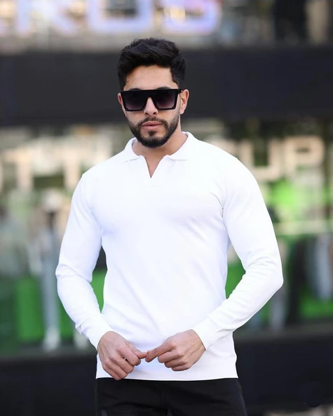 Gewer Polo Yaka Uzun Kol Erkek Örme Triko-7152