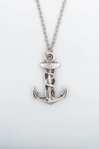 Çapa Gümüş Kaplama Düz Zincir Kolye ürün görseli 1