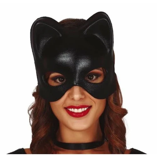 Siyah Deri Görünümlü Kedi Maskesi - 3