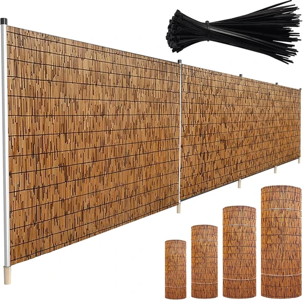 Doğal Kamış Hasır Çit 1m X 5m Doğal Bambu -bahçe Çiti - Gölgelik Hasır -tavan Dekorasyon - 6