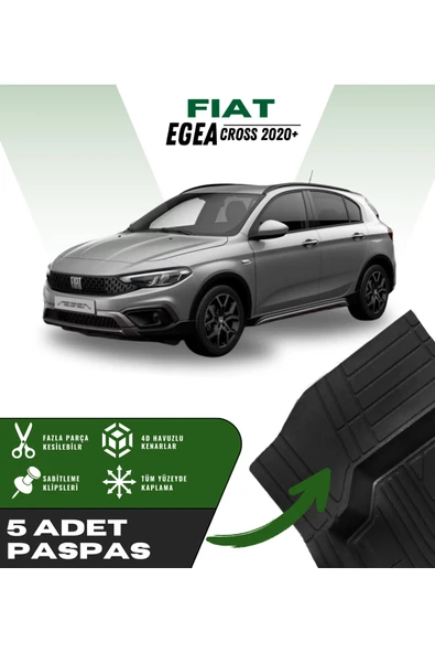 Fiat Egea Cross 2020+ Uyumlu 5'li Paspas Seti Yüksek Kalite Kesilebilir Universal Oto Paspas
