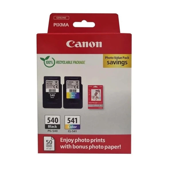 Canon PG-540/CL-541 Siyah Ve Renkli Orjinal Multi Paket Kartuş Fotoğraf Kağıt Hediyeli - 1