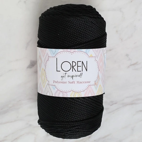 Loren Polyester Soft Macrame Siyah El Örgü İpi - Lm040 - 34445
