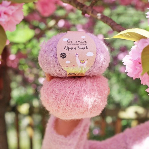 La Mia Alpaca Boucle 50 Gr Pembe El Örgü İpi - L332 - 34387 - 4