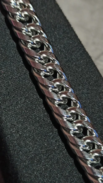 Gümüş Renk, Modern Halkalı Paslanmaz Çelik Erkek Bileklik 20 cm - 5