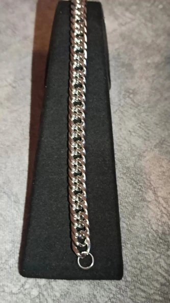 Gümüş Renk, Modern Halkalı Paslanmaz Çelik Erkek Bileklik 20 cm - 4