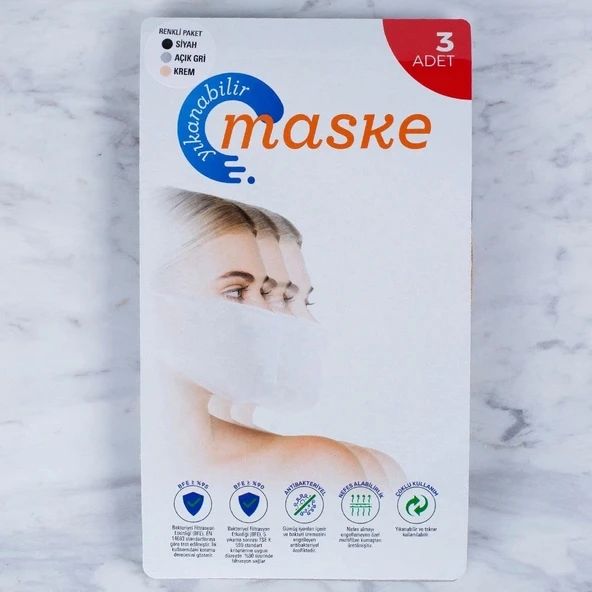 Loren 3 Adet Yıkanabilir Maske - 2