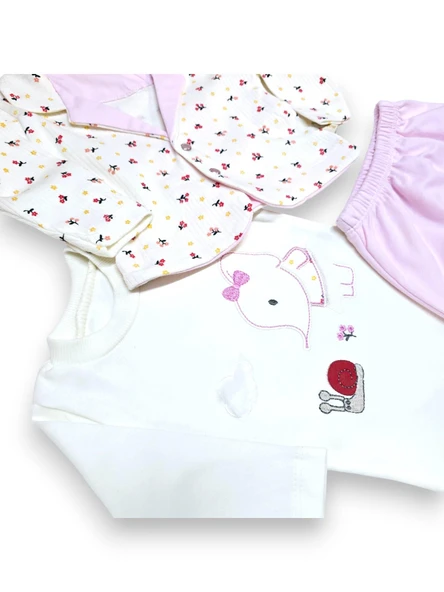 Çicek Desenli Hırkalı Kız Bebek Takım - 6