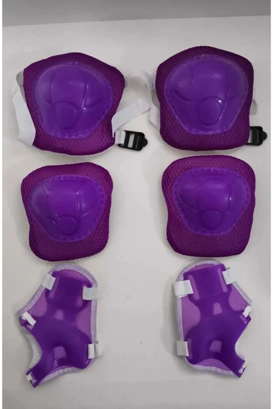 Çocuk Koruyucu Set Dizlik Dirseklik Bileklik 6 Parça Paten Scooter Bisiklet Kaykay Koruyucu Mor Renk