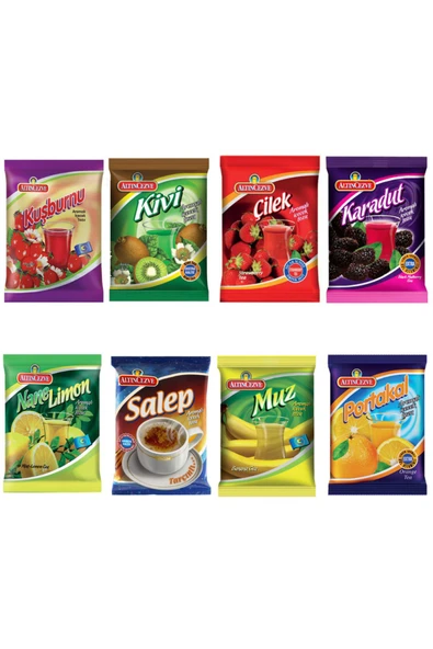 Altıncezve Muhteşem 8 Li Set Kuşburnu Kivi Çilek Karadut Nane Limon Salep Muz Portakal 250 gr