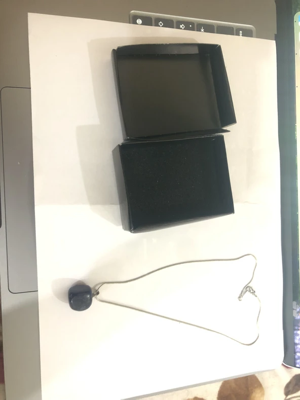 Doğal Taş zincirli El yapımı Kolye zincir 20 cm KUTULU - 2