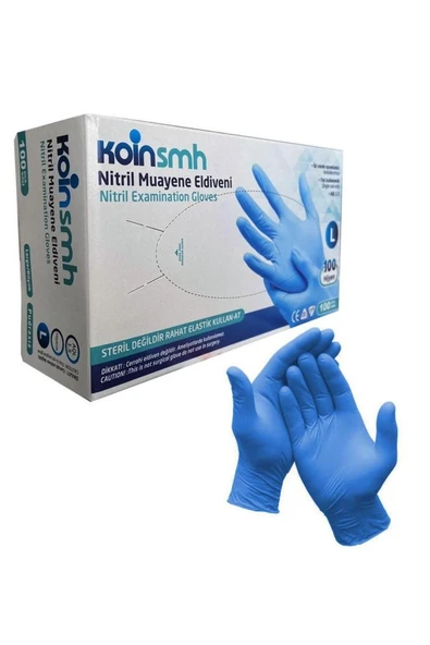 KOİNSMH Koin Smh Medikal L (LARGE) Boy Tek Kullanımlık Nitril Eldiven Pudrasız