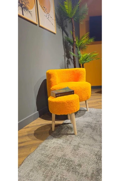 DEKOR MOBİLYACIM Çay Seti Tekli Koltuk Berjer Ve Puf Takımı (salon, Balkon, Ofis) 2 Li Takım Turuncu - 3