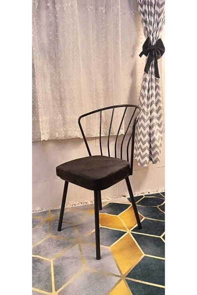 DEKOR MOBİLYACIM Dekor Mobilyacım Güneş Sandalye 2 Adet Siyah Mutfak Salon Yemek Odası Sandalyesi Metal Ayak - 2