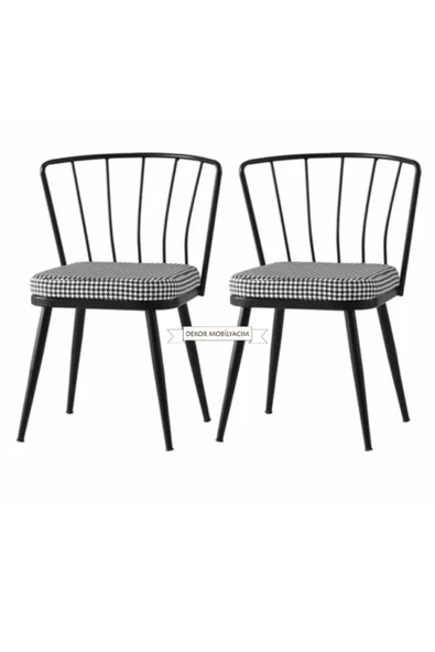 DEKOR MOBİLYACIM 2 Adet Güneş Sandalye Siyah Mutfak Salon Yemek Odası Sandalyesi Metal Ayak Güneş Siyah 2 Adet