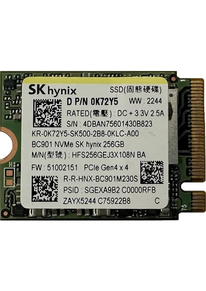 SK HYNİX BC901 256GB NVMe SSD HFS256GEJ3X108N Kutusuz Tray