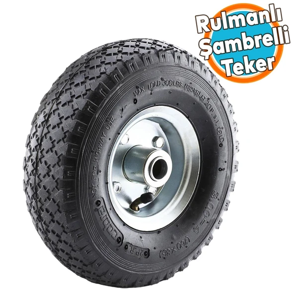 El Arabası Yük Taşıma Tekeri Siboplu Bilyeli Rulmanlı Havalı Dublex 260x80 mm Çelik Jant Tekerlek