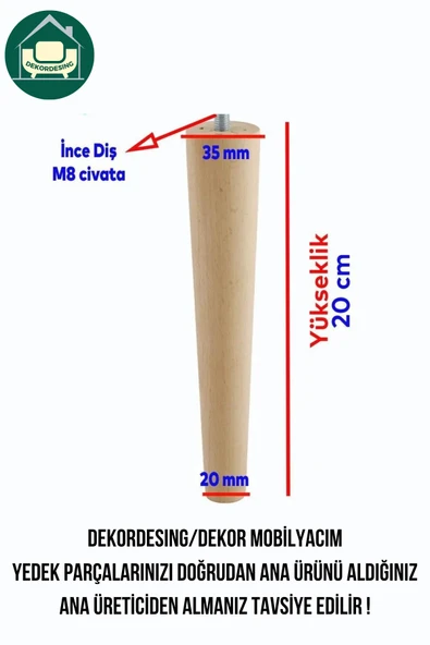 DEKOR MOBİLYACIM DEKOR DESING Ahşap Sehpa Masa Ayağı Ayakları M8 Civatalı 20 Cm Bağlantı Aparatlı 8'li Set - 2
