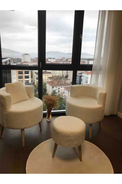 DEKOR MOBİLYACIM Çay seti İkili koltuk Berjer ve Puf takımı 3'lü takım berjer puf peluş