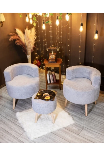 DEKOR MOBİLYACIM CAPPUCCİNO Çay Seti Ikili Koltuk Berjer Ve Puf Takımı 3 Lü Takım - 2
