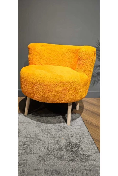 DEKOR MOBİLYACIM Çay Seti Tekli Koltuk Berjer Ve Puf Takımı (salon, Balkon, Ofis) 2 Li Takım Turuncu - 6