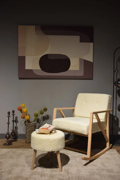 DEKOR MOBİLYACIM Roma Sallanan Ahşap Ayaklı Krem Rengi Berjer Koltuk