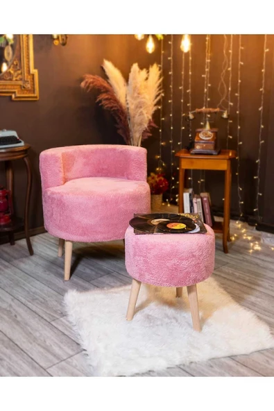 DEKOR MOBİLYACIM Pamuk Şekeri Çay Seti Tekli Koltuk Berjer Ve Puf Takımı (salon, Balkon, Ofis) 2 Li Takım