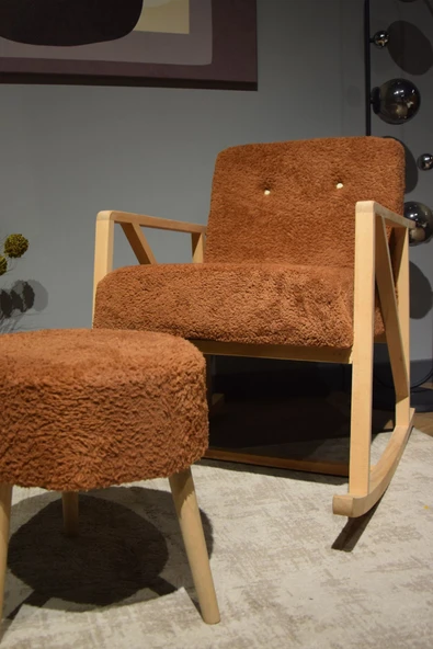 DEKOR MOBİLYACIM Roma Sallanan Ahşap Ayaklı Kahve Rengi Berjer Koltuk - 2