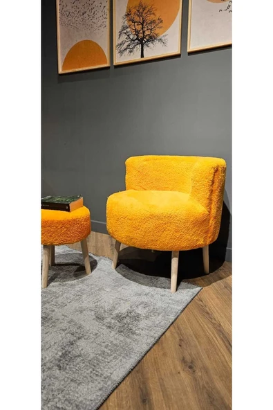 DEKOR MOBİLYACIM Çay Seti Tekli Koltuk Berjer Ve Puf Takımı (salon, Balkon, Ofis) 2 Li Takım Turuncu - 2