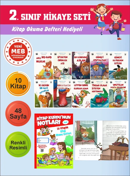 2.Sınıflar İçin Okumayı Sevdiren 10 lu Hikaye Seti 13 (Kitap Okuma Defteri Hediyeli) ürün görseli 1