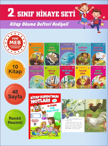 2.Sınıflar İçin Okumayı Sevdiren 10 lu Hikaye Seti 12 (Kitap Okuma Defteri Hediyeli)