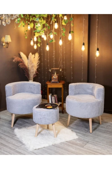 DEKOR MOBİLYACIM Çay Seti İkili Koltuk Berjer ve Puf Takımı 3 Lü Takım - 3