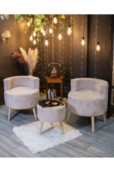 DEKOR MOBİLYACIM CAPPUCCİNO Çay Seti Ikili Koltuk Berjer Ve Puf Takımı 3 Lü Takım